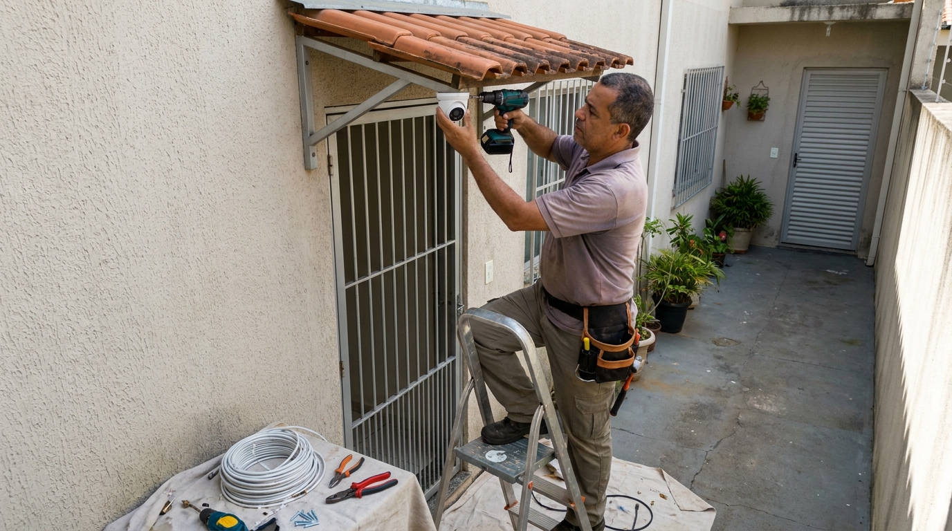 Eletricista instalando cameras de seguranca em Canoas‑RS