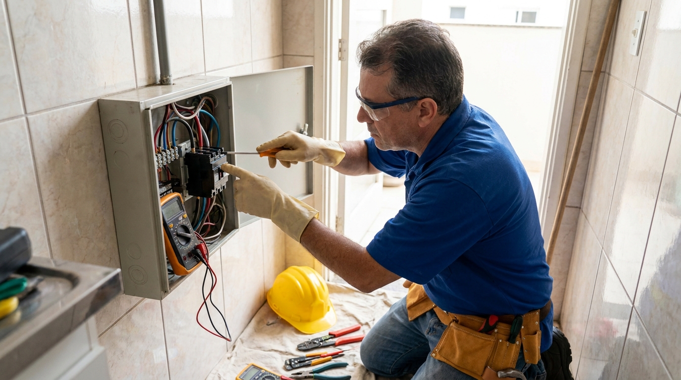 Eletricista instalando disjuntor em Canoas‑RS