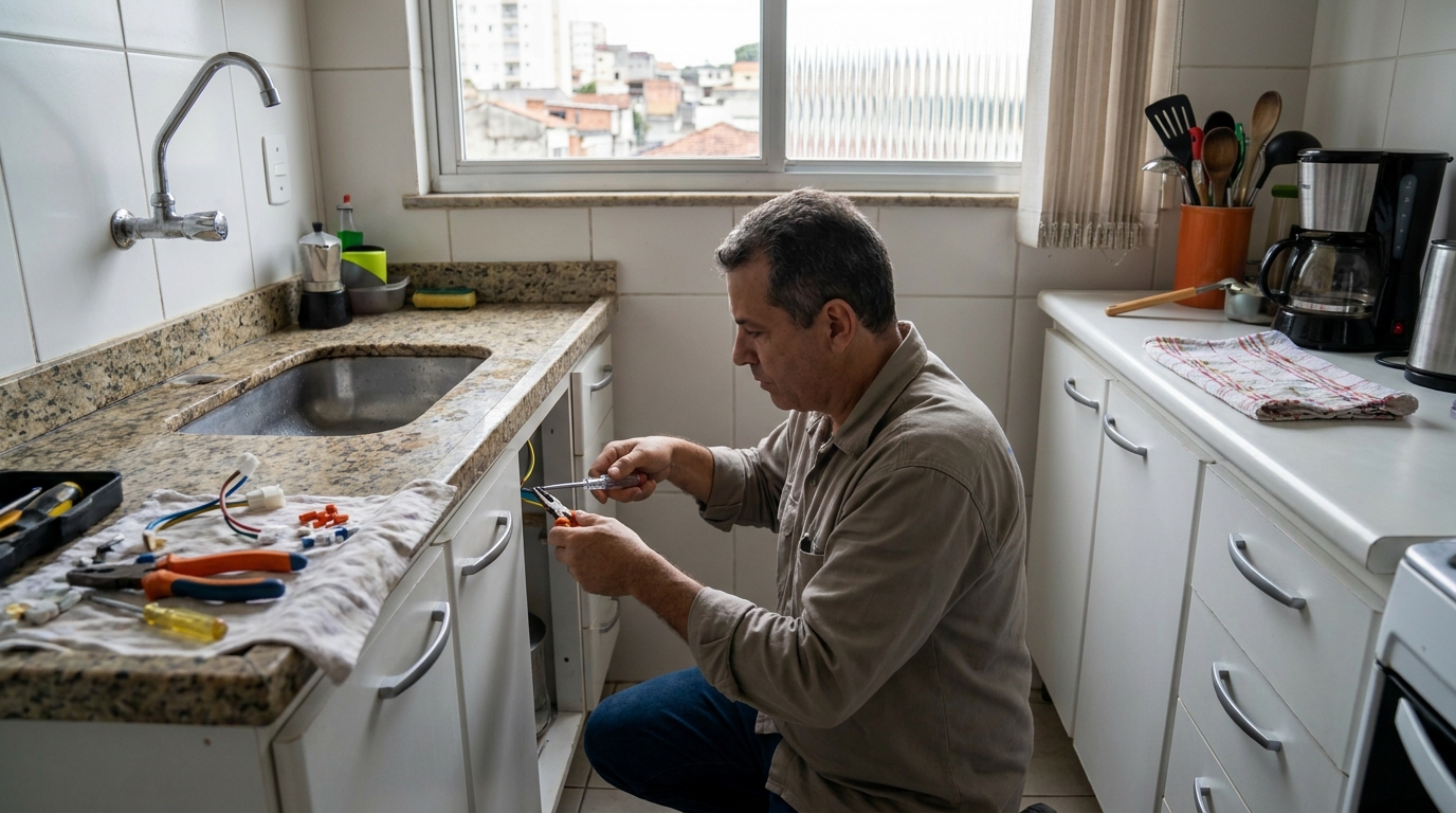 Eletricista instalando torneira eletrica em Canoas‑RS
