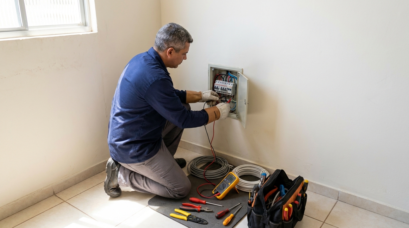 Eletricista realizando manutencao em Canoas‑RS