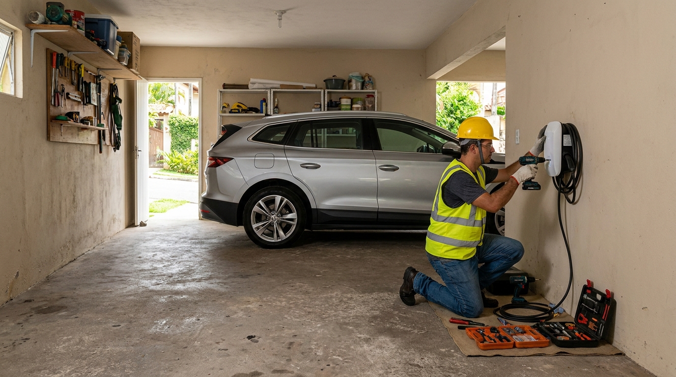 Instalacao de carregador de carro eletrico residencial em Canoas‑RS